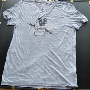 Lucky Brand Fender Short Sleeve Shirt Gray Peace Sign Guitar Medium